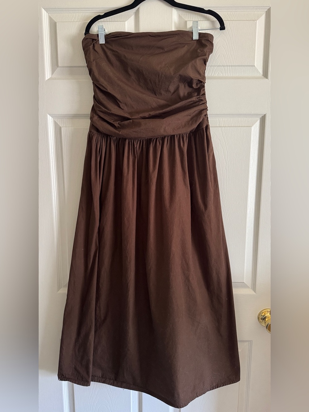 Band of the Free 100% Cotton Strapless Midi Dress | Size L | Chocolate Brown